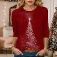 thumbnail image 2 of TTUHYWXI 3/4 Length Sleeve Womens Tops Christmas Loose Fit Crewneck T Shirts Cute Solid Three Quarter Length Tunic Tops (Wine, XL), 2 of 4