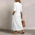thumbnail image 6 of Ayolanni 3/4 Sleeve Fall Dresses for Women V Neck Babydoll A-Line Maxi Dresses Hawaii Beach Solid Button Down Long Dress with Pockets White M, 6 of 7