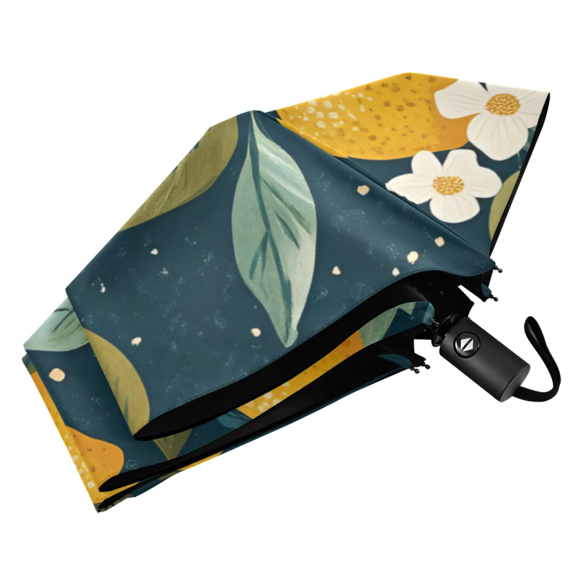 FORMRS Travel Umbrella Folding Auto Open Close Windproof Rain UV Protection, Blue Lemons