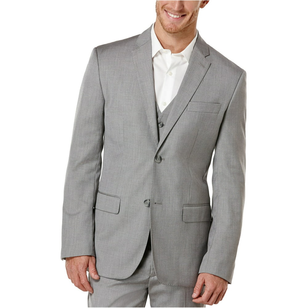 Perry Ellis - Perry Ellis Mens Textured Two Button Blazer Jacket, Grey ...
