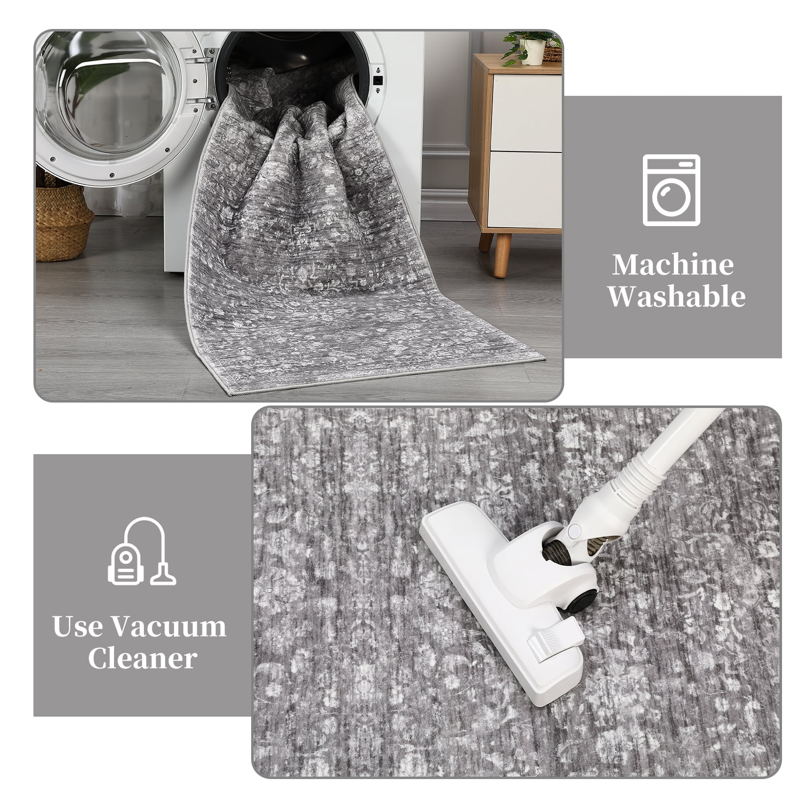 Hasoo 10' x 13' Area Rug for Living Room Boho Vintage Rug Non Slip Throw Rugs Floral Bedroom Rug, Gray