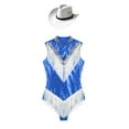 thumbnail image 3 of Xnihocha Women's Metallic Sleeveless Fringe Rumba Salsa Jazz Tango Latin Dance Leotard with Hat Blue L, 3 of 5