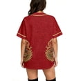 thumbnail image 4 of Mexico 2026 Soccer Cup Style Vintage Baseball Jersey for Women, Short Sleeve Button-Down Shirt with Retro Sun & Eagle Graphic, Breathable Polyester Sports Top, 1 PC Red XXXL, 4 of 6