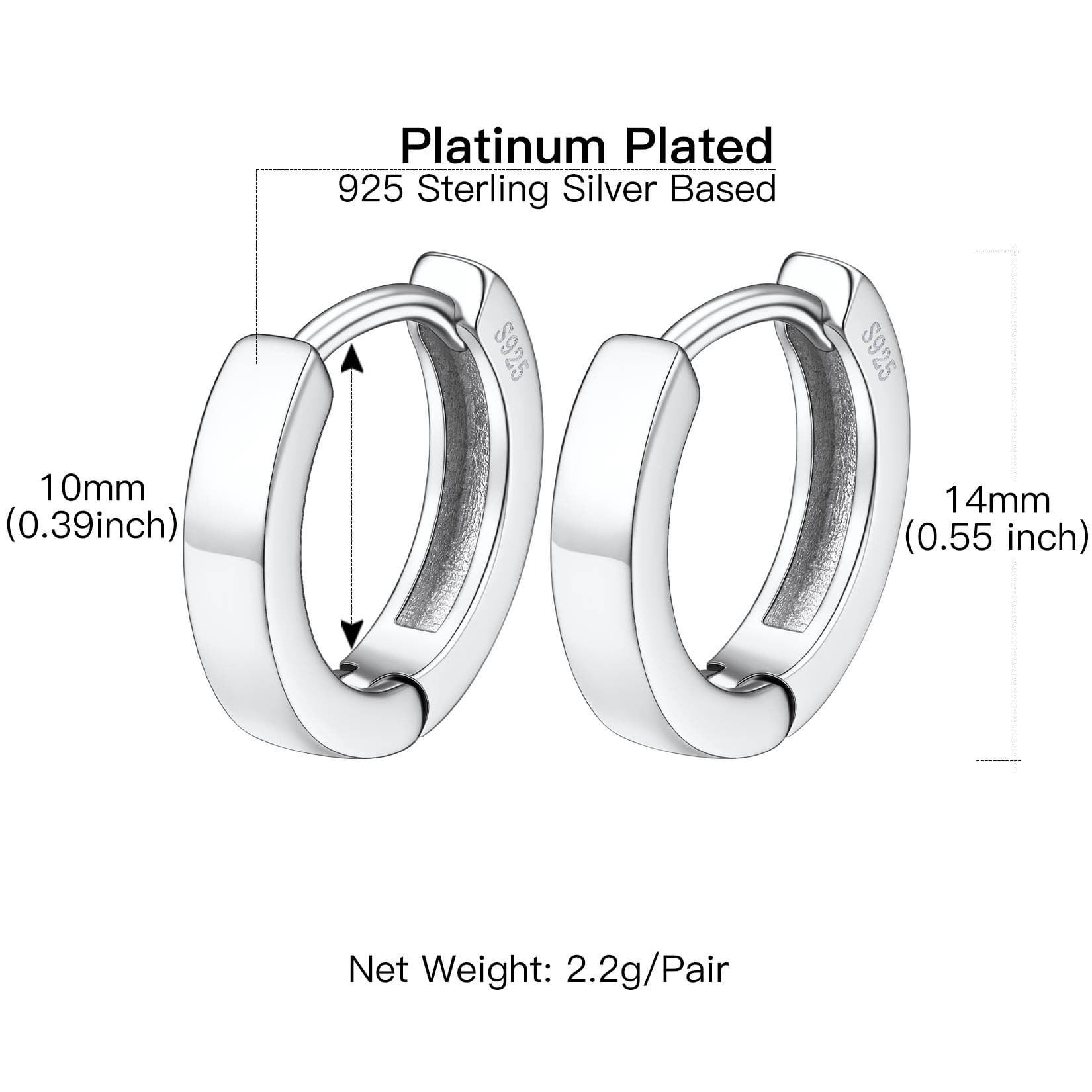 Suplight 925 Sterling Silver Huggie Earrings for Women Plain Hoop Earrings, Gold/Rose Gold/Black Plated