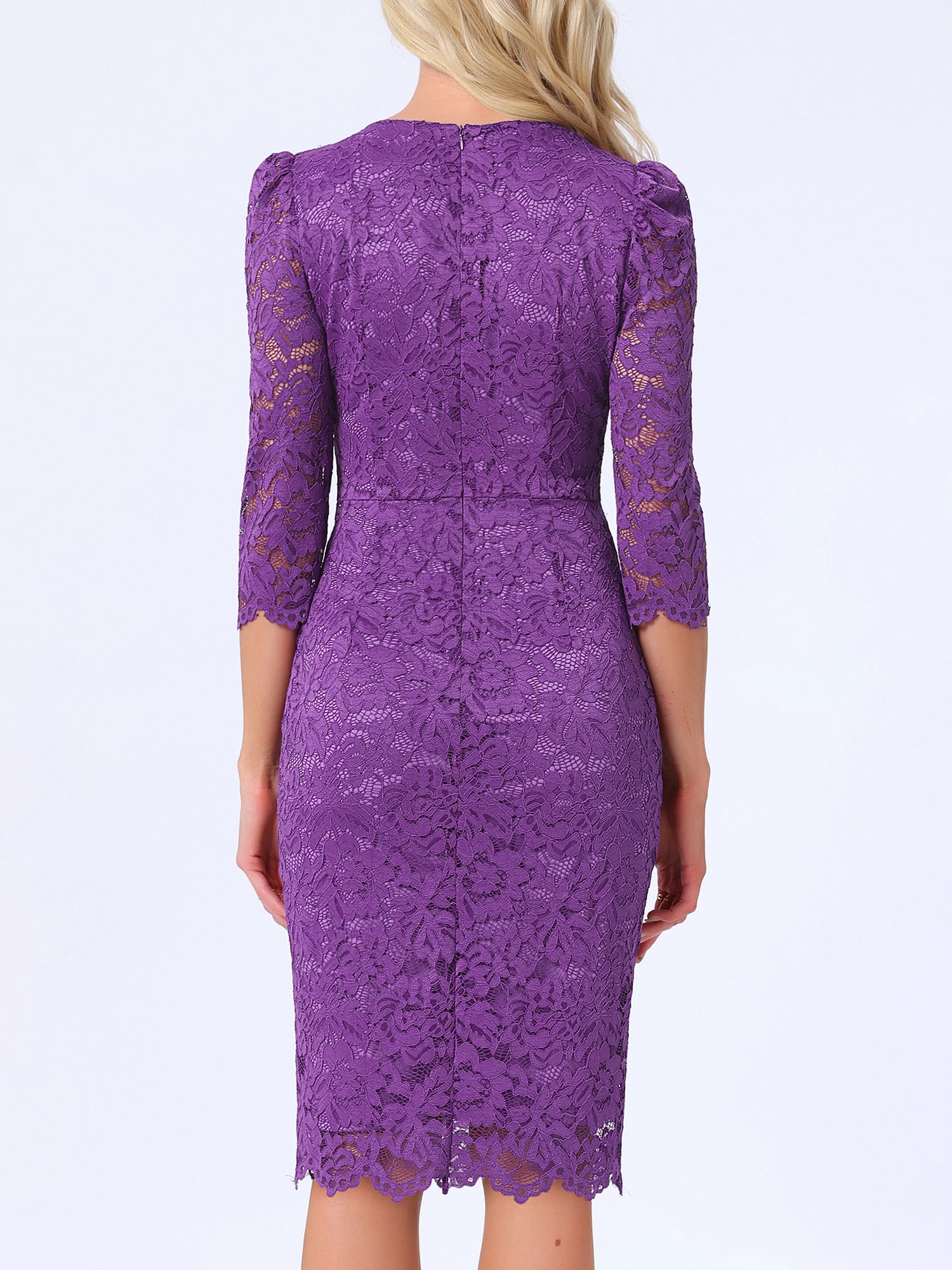 DARING DIVA Women's Elegant Lace 3/4 Sleeves Cocktail Dress S Purple