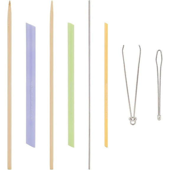 5pcs Quick Turn Fabric Set 2pcs Bodkin Threader Iron Easy Pull Drawstring Threader Self-Locking Tweezer 3pcs Wooden Fabric Tube Turner for DIY Elastics Sewing Elastic Cord Rope Threader Clip