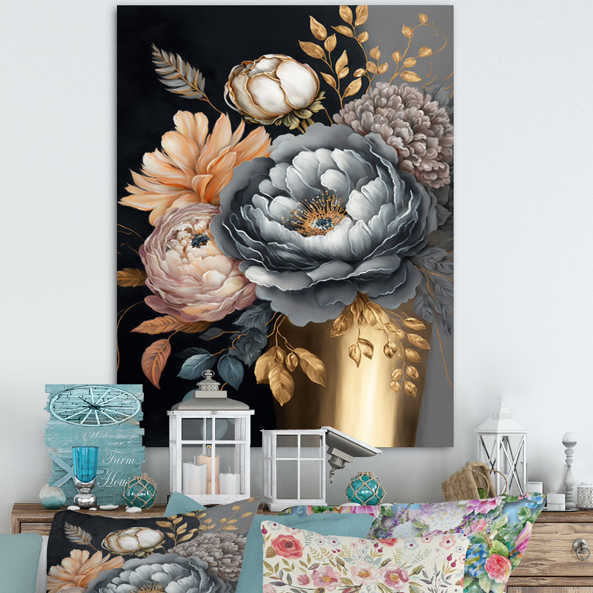 Designart Blue Blooming Bouquet II Canvas Wall Art