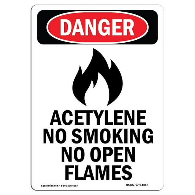 SignMission OS-DS-A-1218-V-1015 12 x 18 in. OSHA Danger Sign - Acetylene No Smoking