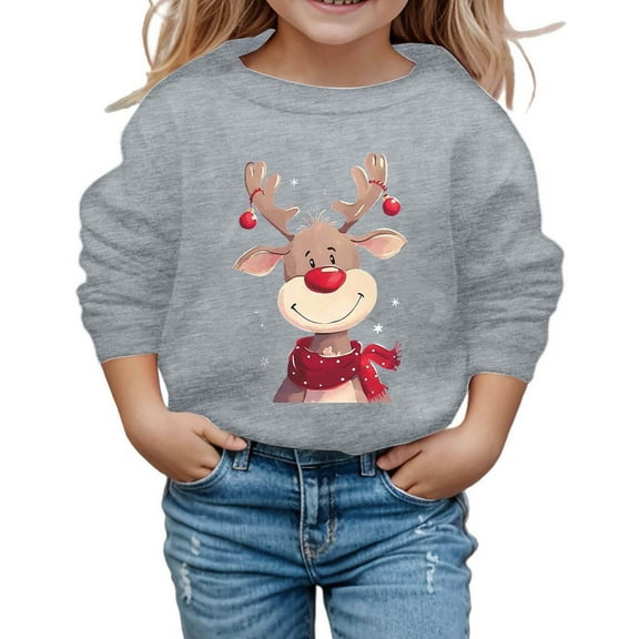 Jamsmile Toddler Girls Christmas Sweatshirts Autumn Winter Long Sleeve Crewneck Sweatshirts Cute Girls Xmas Pullover Hoodie