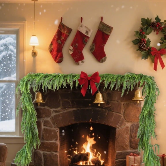 Yyuenw 9 FT Real Touch Norfolk Pine Christmas Garland - Artificial Xmas Garland Green Long Pine Garland for Holiday Window Fireplace Mantle Indoor Outdoor Christmas Decorations