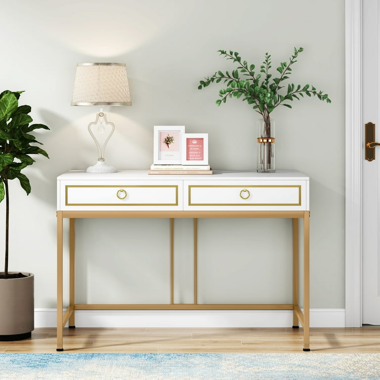 Tribesigns Computer Desk with 2 Drawers 43.3 Modern Simple White