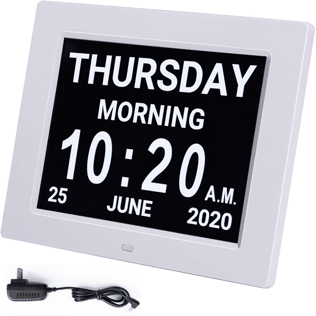 Calendario digital Despertador Reloj diurno con pantalla grande de 8 ", am pm, 5 Despertadores, Relojes de demencia Calendario de escritorio electrónico LED Despertador para ancianos Calendario perpetuo Zhivalor OTTO-2034726-3