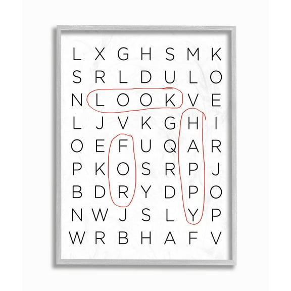 Stupell Industries Happy Crossword Family Home Inspirational Word Black And White Design Gray Farmhouse Rustic Framed Giclee Texturized Art by Anna Quach