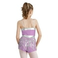thumbnail image 2 of YiZYiF Kids Girls Sequin Fringe Boyleg Jumpsuit Adjustable Straps Shiny Metallic Latin Dance Cha-cha Dance Leotard Lavender 10, 2 of 7
