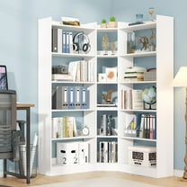 Tall Corner Bookshelf, 6 Tier L-Shaped Bookcase, Wood Large Book Case Display Shelf for Living Room, Home Office, Study, White