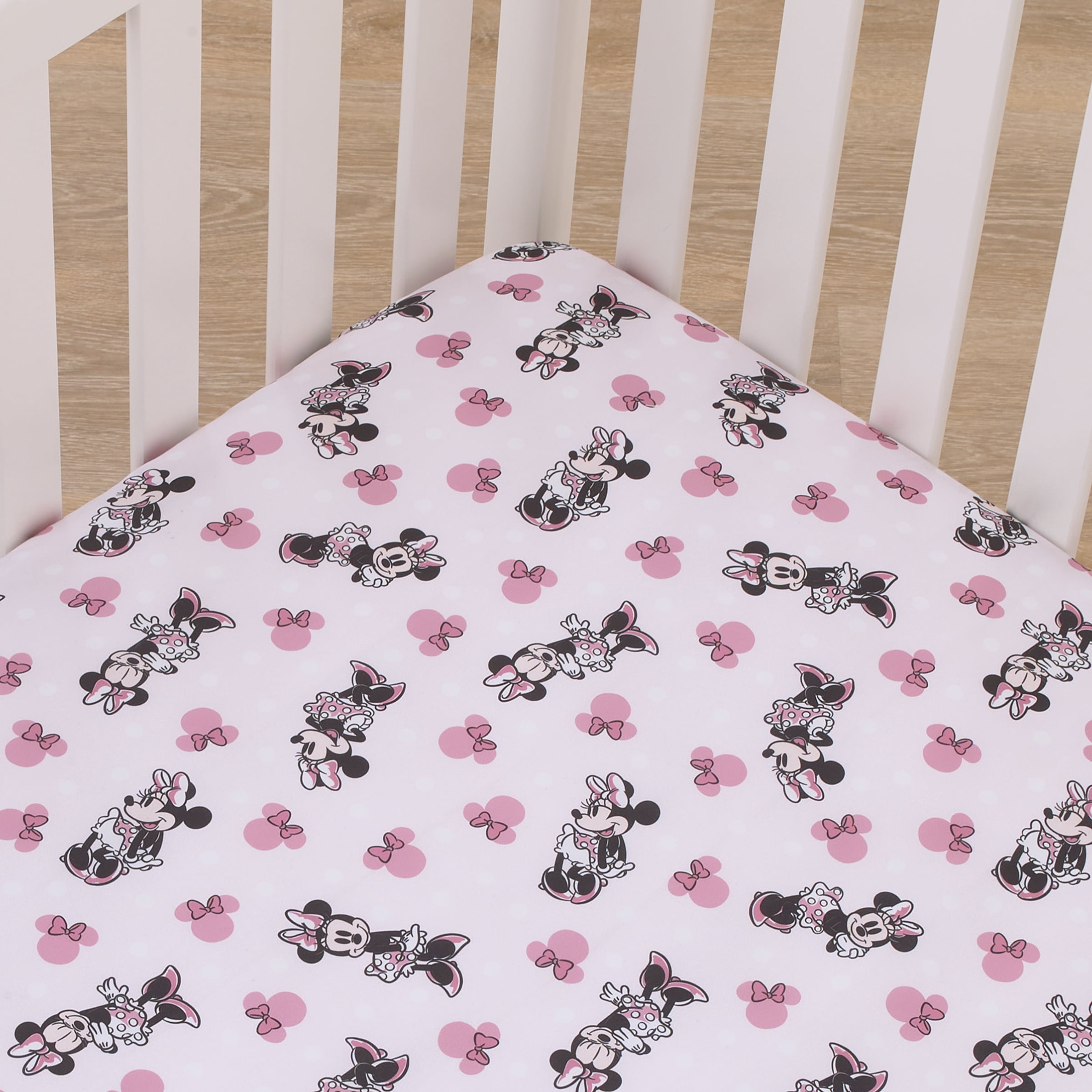Disney Minnie Mouse Pink, Black, Fitted Crib Sheet