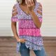 thumbnail image 3 of Gibobby Camiseta de Manga Corta con Cuello en V Top manga larga con cremallera y cuello redondo otoño e invierno Top mujer transfronterizo comercio exterior estamp(Rosa caliente,CH), 3 of 4