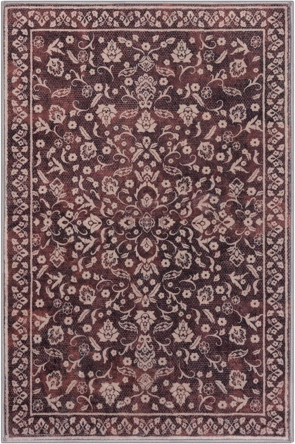 GLATTICE Entryway Rugs 3x5 ft Washable Area Rug Super Soft Rug Non Slip Rubber Backed Entry Rug for Kitchen Bedroom Office Living Room, Deep Burgundy
