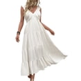 thumbnail image 2 of Women'S Summer Dresses Sleeveless V Neck Knit A Line Casual Midi Cocktail Wedding Guest Dress Cream White XL, 2 of 9