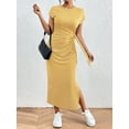 thumbnail image 5 of Sexy Dance Women's Summer Striped Short Sleeve T Shirt Dress Casual Tie Waist Bech Long Sundress Ladies Office T Shirt Dresses Yellow XL, 5 of 8