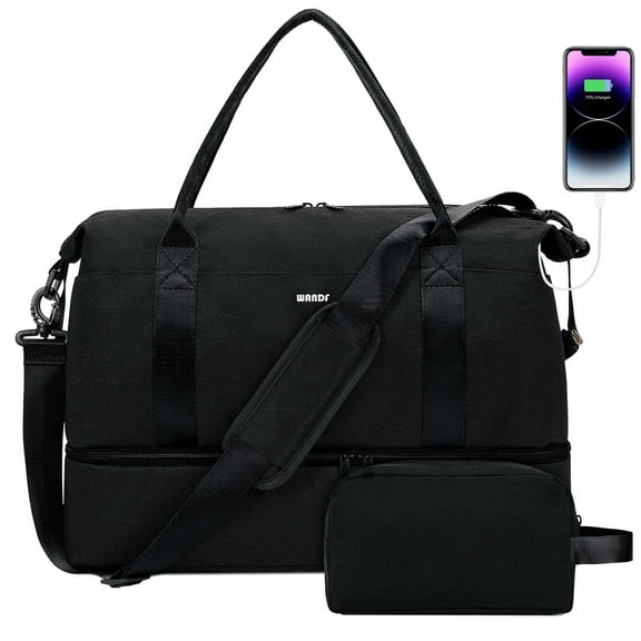 Business Travel Bag with Toiletry Bag & Laundry Bag, 18x14x8 TSA Personal Item Tote Bag with Shoe Compartment & Wet Pocket & USB Charging Port, Black