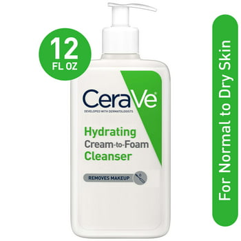 CeraVe Hydrating Cream-to-Foam , Makeup Remover and Face Wash with Hyaluronic , Fragrance Free, 12 fl oz