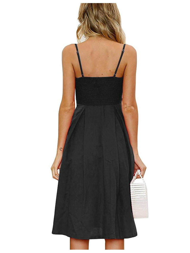 FANCYINN Womens Summer Dresses Black Tie Front Button Down Spaghetti Strap Midi  Dress Black M - Walmart.com