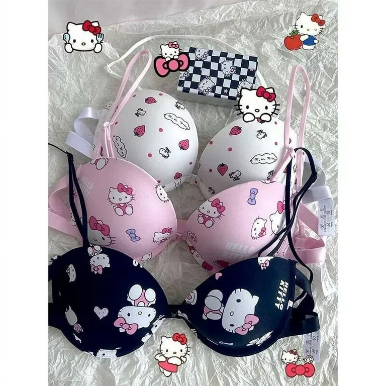 Kawaii Sanrio Hello Kitty Bra Set Sweet Underwear Panties Set Push-Up Bra  Comic Underwear Sexy Pure Desire Girl Birthday Gift