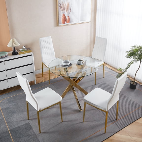 YIYADO White Dining Chair Set of 4, Gold Chrome Modern Upholstered High Back Kitchen Chairs for Dining Rooms and Kitchens (4 Sheets, White, Gold Legs
