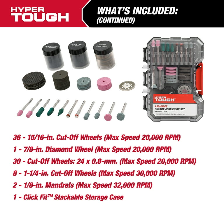 Hyper Tough 138-Piece Grinding and Cutting Kit Click Fit Hyper Tough 138-Piece Grinding and Cutting Kit Click Fit
