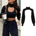 thumbnail image 5 of ZPAQI Women Lantern Long Sleeve Sweater Sexy Hollow Out Turtleneck Solid Color Crop Top Ribbed Knitted Loose Pullover Shrug Cover Up Streetwear, 5 of 20