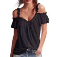 thumbnail image 2 of QGJZVUNL Womens Cold Shouler Going Out Tops Flowy Sleeve Tank Top Summer Outfits Casual V Neck T Shirts Size S, 2 of 6