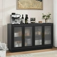 thumbnail image 2 of BouPower Buffet Cabinet with Storage, 55.1" Large Wood Cabinet with 4 Fluted Glass Doors, Black Modern Storage Cabinets for Living Room, Entryway, Kitchen, Dinning Room, Hallway, Black, 2 of 8