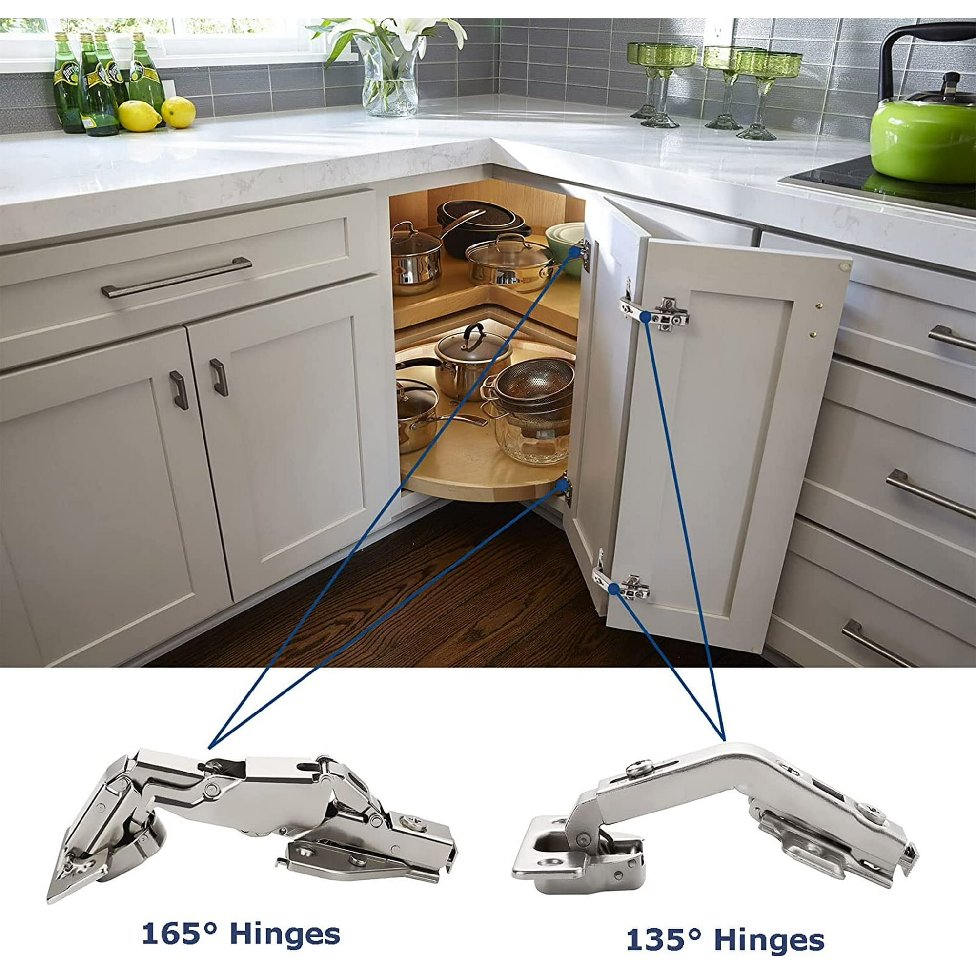 Gfdyree 1 Pair Lazy Susan Hinge 135 Degree Kitchen Cabinet Corner Door Hinges Metal cabinet Corner Hardware Cabinet Door Hinges Corner Cabinet Replace
