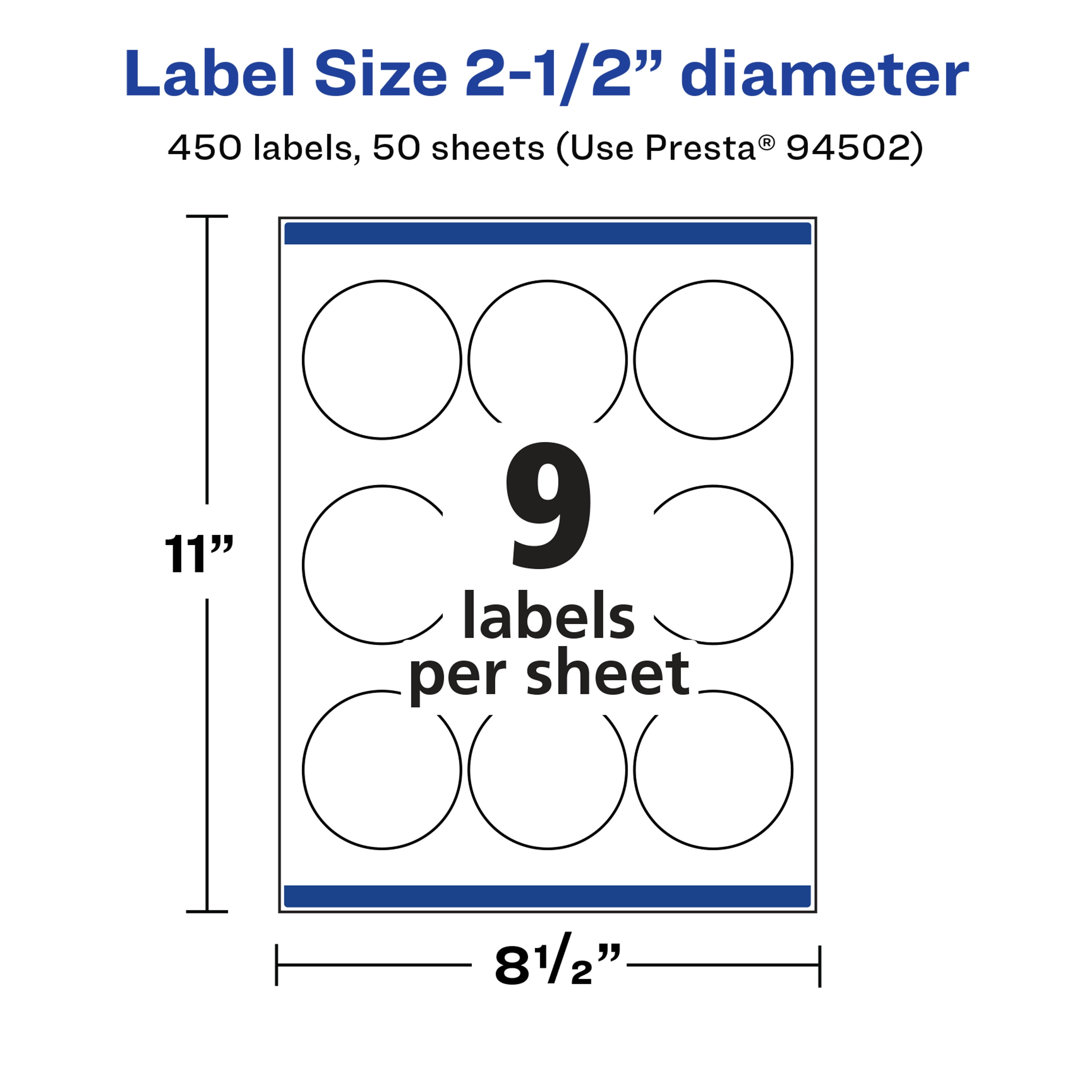 Avery Glossy White Round Labels, 2.5" Diameter, 450 Total