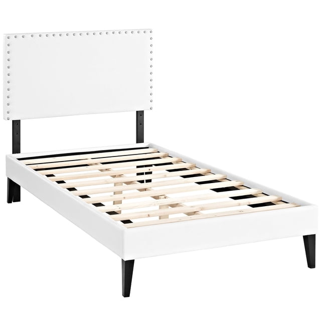 Modway Phoebe Lit Plateforme Double en Vinyle avec Pieds Carrés Fuselés, Blanc