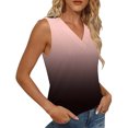 thumbnail image 4 of Mujeres sin mangas Tops de verano gradiente color fuera de posición impresión V-cuello blusa casual Mujeres V-cuello de verano Tops, 4 of 8