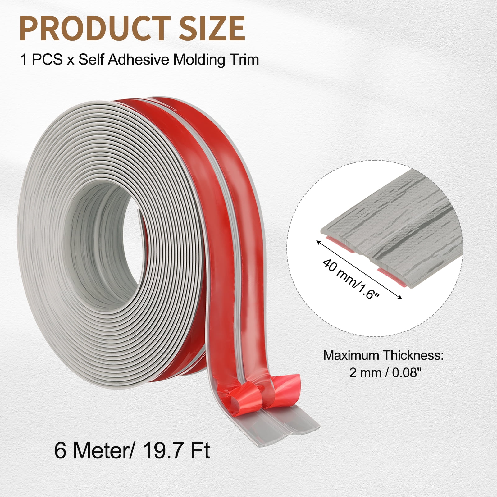 Uxcell Protector 1.6"x19.7 ft Self Adhesive Guard Gray Wood Grain for Wall Table Floor