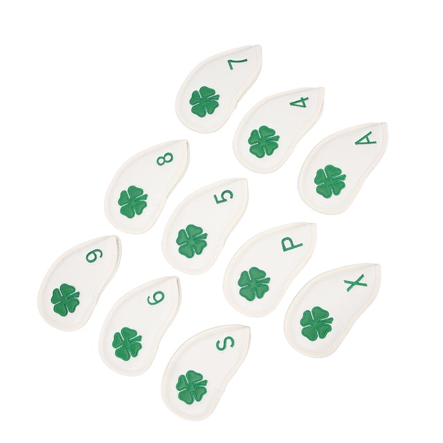 10 PCS Club Head Covers, Four Leaf Clover Pattern PU Waterproof Delicate Iron Covers Set For Most Clubs