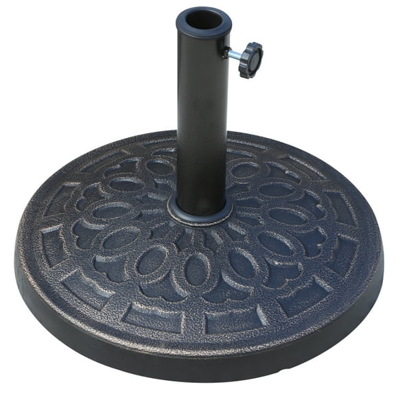 Outsunny 26 lbs Resin Umbrella Base Stand Round Market Parasol Holder with Beautiful Decorative Pattern & Easy Setup, for Φ1.5", Φ1.89" Pole, for Lawn, Deck, Backyard, Garden, Bronze
