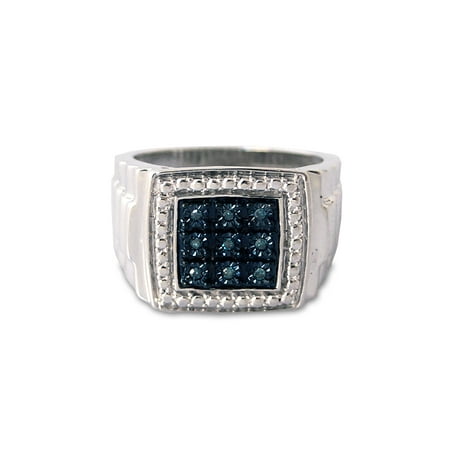 Men's Blue Diamond Accent Nine-Stone Sterling Silver Ring