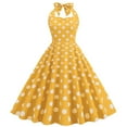 thumbnail image 1 of HKEJIAOI Cadeau de la Saint-Valentin Liquidation Robes Décontractées pour Femmes Mode Été Femmes Rétro Vague Licou Sans Manches Ceinture Aguichant Mini Robe Jaune, 1 of 2