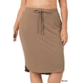 thumbnail image 1 of Zenana Women & Plus Elastic Waist Knee Length Tulip Hem Midi Skirt with Side Pockets & Self Tie Drawstring, 1 of 3