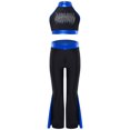 thumbnail image 3 of Miutii Kids Girls Modern Dance Outfits Shiny Rhinestone Crop Top and Jazz Flared Pants Stage Blue 16, 3 of 9