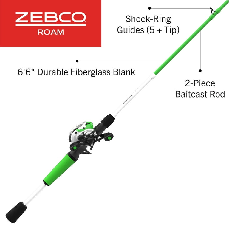 Zebco Roam Baitcast Reel and Fishing Rod Combo, 6-Foot 6-Inch 2-Piece  Medium-Heavy Power, Fast Action Rod, DynaMag Cast Control, 6.1:1 Gear  Ratio