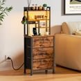 thumbnail image 4 of Satifur Tall Nightstand with Charging Station and LED Lights, Bedside Table with Drawers and Bookshelf, Rustic Brown, 4 of 7