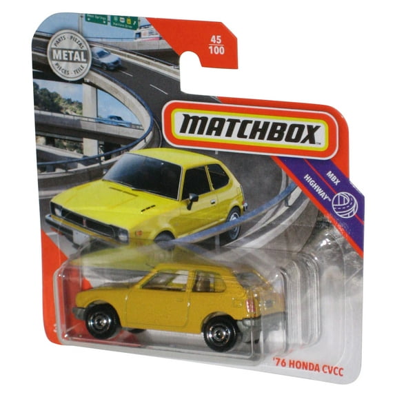 Matchbox MBX Highway (2019) Yellow '76 Honda CVCC Toy Car 45/100 - (Short Card)