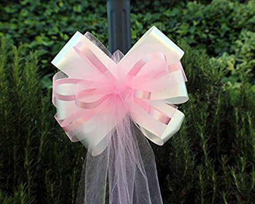 8  Pc Wedding  White Tulle Pew Bows OR ANY COLOR  RUSH ORDERS AVAIL 