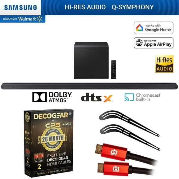 Samsung HW-S800D Ultra-slim 3.1.2ch Wireless Dolby Soundbar w/ Q-Symphony (2024 Model) Bundle with Deco Gear 4K HDMI 2.0 Cable x2 & CPS Exclusive 26 Month Protection Pack Bundle (BEACH-CPS-261000)