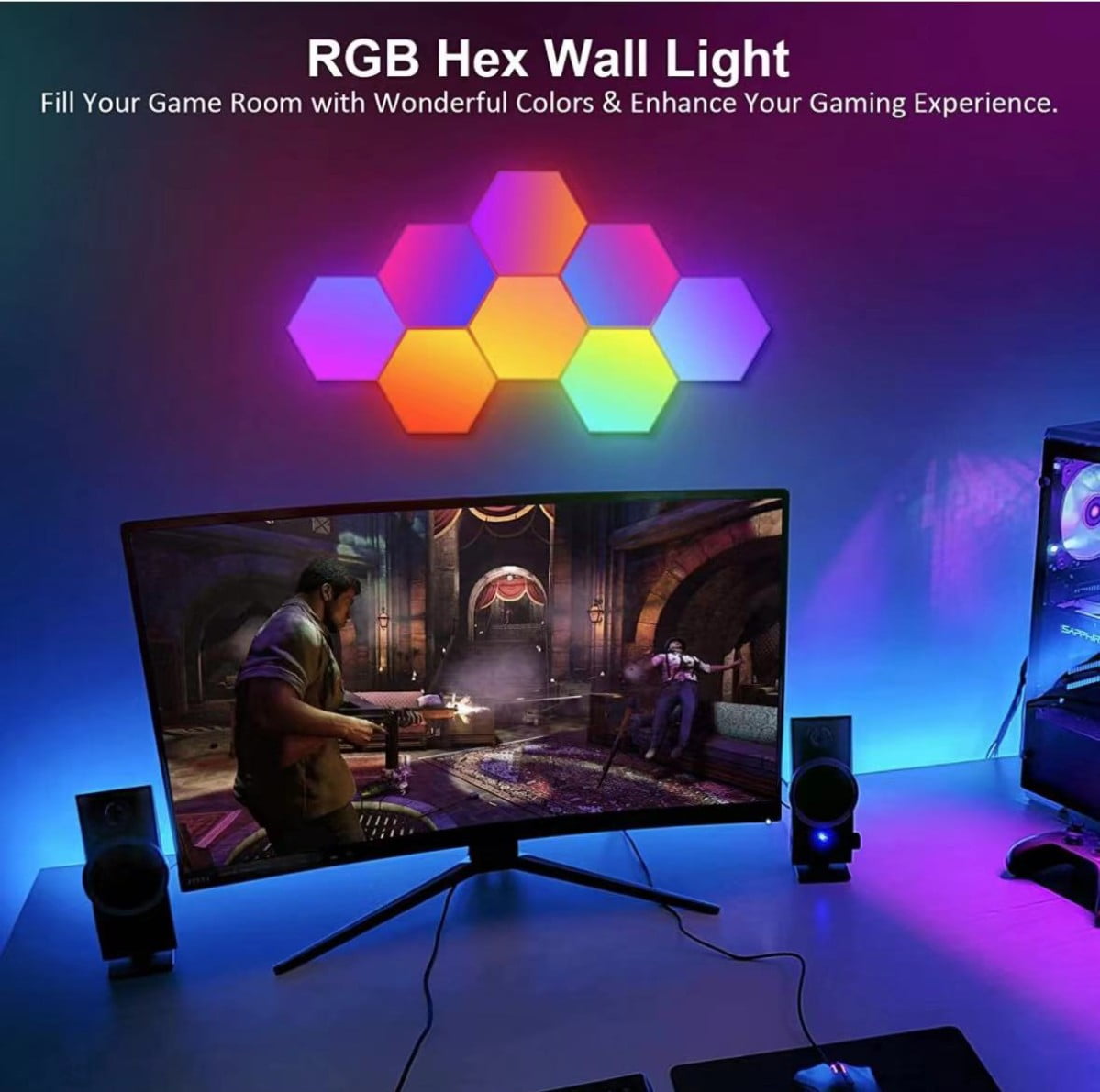 8 Pack Hexagon Light Panels - Smart Rgb Hexagon Led Lights Wall Lights With  App & Remote Control Cool Music Sync Gaming Lights Tile Light For Living R